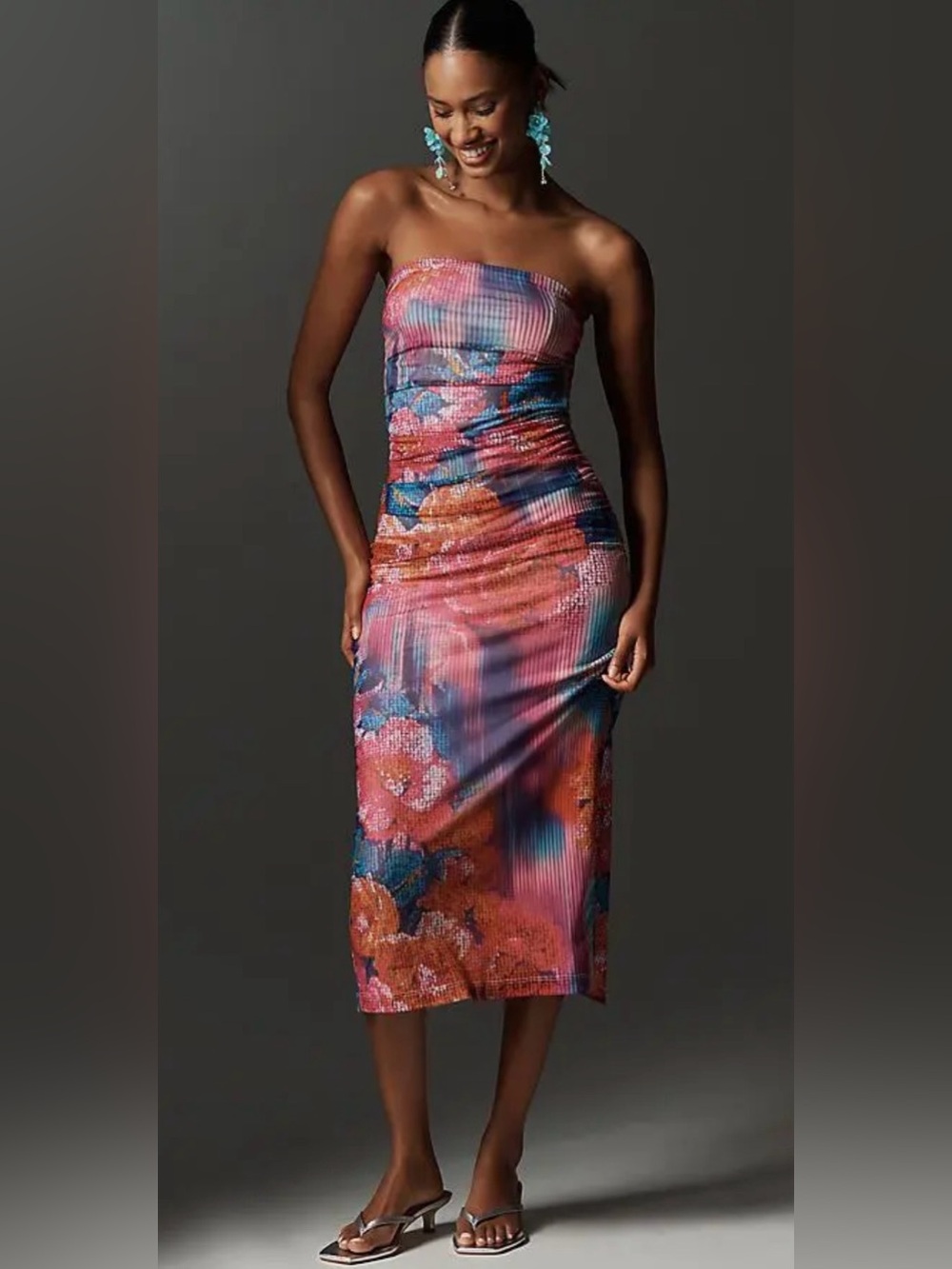 NWT Anthropologie Soleil Strapless Ruched Mesh Dress - Picture 3 of 16